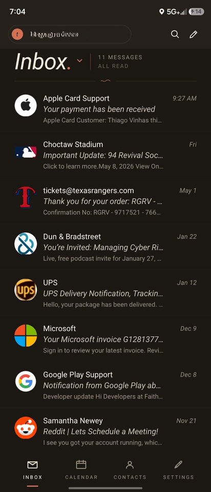 Epistles Android app showing the same inbox on a phone
